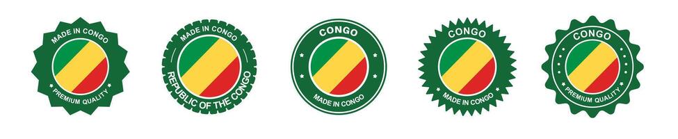 republic of the congo product label set. congo flag, premium made in congo . Labels, seals, stamps, flags, icons. vector