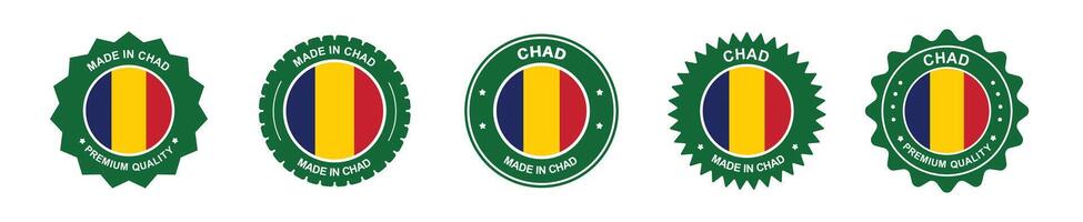 Chad product label set. Chad flag, premium made in Chad. Labels, seals, stamps, flags, icons. vector