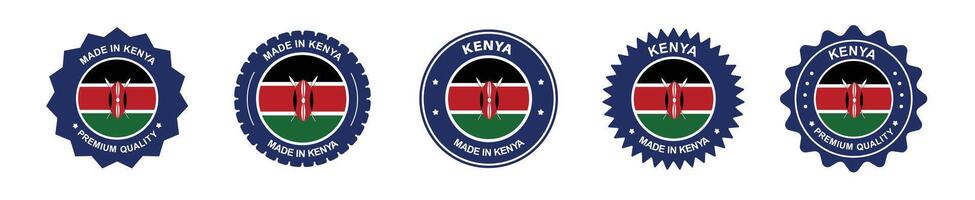 kenya product label set. kenyan flag, premium made in kenya . Labels, seals, stamps, flags, icons vector