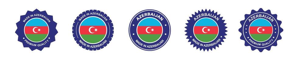 Azerbaijan product label set. Azerbaijan flag, premium made in Azerbaijan. Labels, seals, stamps, flags, icons vector
