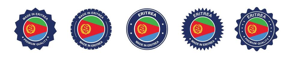 eritrea product label set. eritrea guinea flag, premium made in equatorial eritrea . Labels, seals, stamps, flags, icons vector