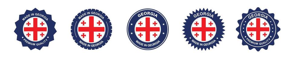 georgia product labels set. georgia flag, premium made in georgia. Labels, seals, stamps, flags, icons vector