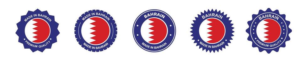 Bahrain product label set. Bahrain flag, premium made in Bahrain. Labels, seals, stamps, flags, icons vector