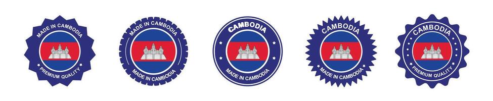 Cambodia product label set. Cambodia flag, premium made in Cambodia. Labels, seals, stamps, flags, icons vector