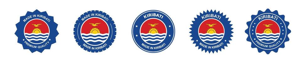 kiribati product label set. Kiribati flag, premium made in Kiribati . Labels, seals, stamps, flags, icons vector