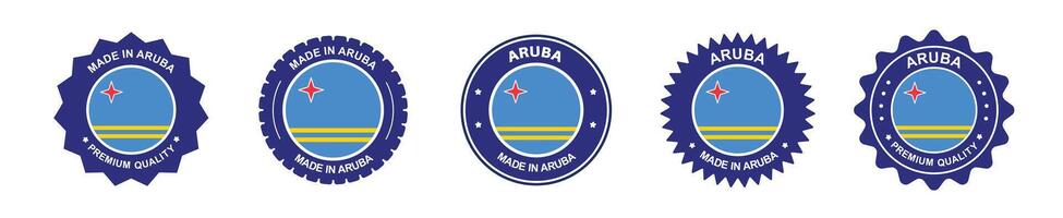 Aruba product label set. Aruba flag, premium made in Aruba. Labels, seals, stamps, flags, icons vector