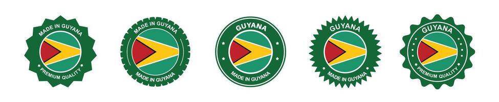guyana product label set.guyana flag, premium made in guyana . Labels, seals, stamps, flags, icons vector