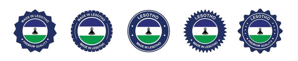 lesotho product labels set. Lesotho flag, premium made in Lesotho . Labels, seals, stamps, flags, icons vector