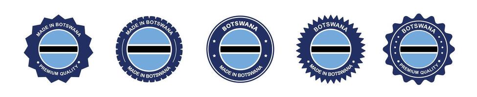 Botswana product label set. Botswana flag, premium made in Botswana. Labels, seals, stamps, flags, icons vector