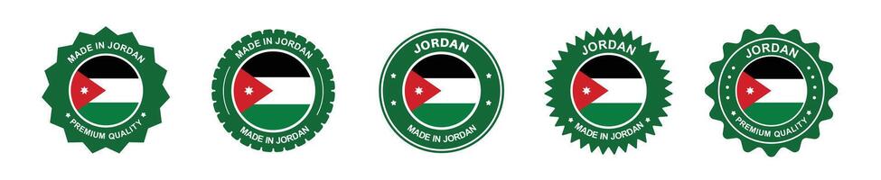 jordan product label set. jordan flag, premium made in jordan . Labels, seals, stamps, flags, icons vector
