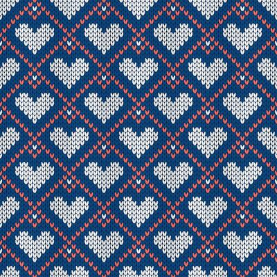 Knitted seamless pattern with hearts. illustration for Valentines Day.