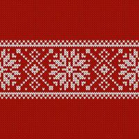 Scandinavian knitted seamless pattern. Norwegian native style sweater, ornament with snowflakes. Fair Isle design. Wool red bright texture. Winter holiday background illustration. vector