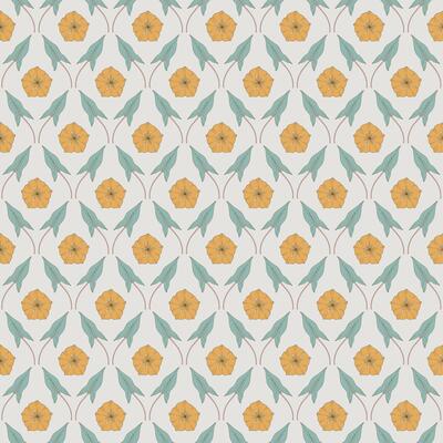 Seamless pattern with flowers and leaves of convolvulus plant. Template with bindweed wildflowers for fashion prints. Gray background illustration. Diamond shape grid