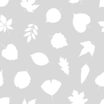Seamless pattern with white silhouette leaves. Leaf of maple, linden, birch, oak and chestnut on gray background. Template for textile, package, wrapping paper, illustration in minimal style vector