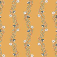 Seamless pattern, flowers and leaves of convolvulus plant. Template with morning glory wildflowers for fashion prints. Yellow background, illustration vector