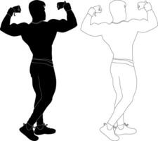 Bodybuilder flexing muscles silhouette vector
