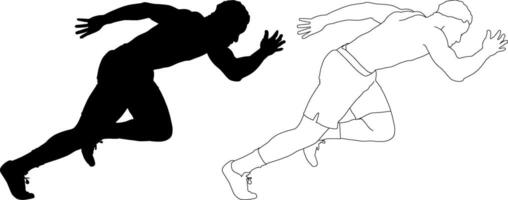 Silhouette and Outline of a Sprinting Athlete vector