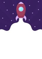 Purple rockets launch into the sky background template with copy space. Vertical background template with an empty space and illustration of rocket launch vector