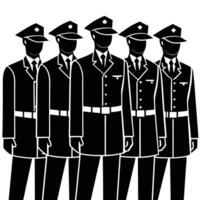 Five men in formal uniforms standing together black white vector