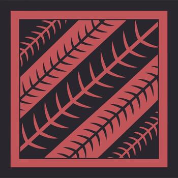 Red fern pattern inside square border abstract background vector