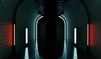 Tunnel, corridor with neon lights, hallway to neon, 3D illustration photo