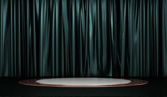 Shiny curtain background with circle stage, backdrop, showroom, 3D photo