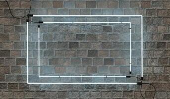 Light frame, billboard, square neon brick wall background, 3D photo