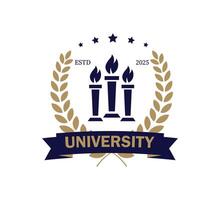 This logo showcases a modern design with three flames representing knowledge, surrounded by a laurel wreath symbolizing achievement. It is an emblem for a new educational institution. vector