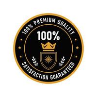 This design features a premium quality seal showcasing a crown, surrounded by decorative elements. Ideal for product branding, it emphasizes satisfaction guaranteed for consumers. vector
