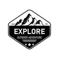 Logo showcases the word Explore below stylized mountains, designed for outdoor adventure branding. The minimalistic style enhances versatility for various applications. vector