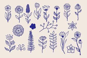 Whimsical flower set design isolated background. vector