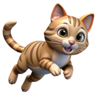 Playful animated kitten with big expressive eyes, running joyfully with cheerful expression, showcasing cute and lively character design. Perfect for children content or fun themes png