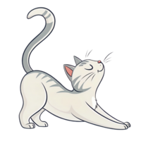 Animated cat stretching its back in relaxed pose, showing contentment and flexibility, with playful and calm expression png