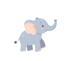 Cute cartoon elephant with large ears and happy expression standing transparency background designed for children with soft pastel colors and gentle features suitable for kids books or nursery png