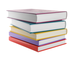 Stack of colorful hardcover books on transparency background, arranged in neat pile, with vibrant covers and white pages visible, evoking sense of learning and knowledge png