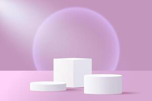 Three white pedestals on pink background vector