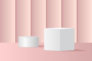 White geometric shapes on pink vector