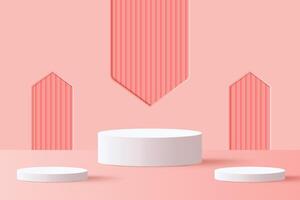White pedestals on pink background vector