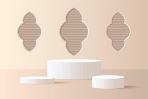 Minimalist abstract 3D beige podium background. Realistic beige cylinder pedestal podium. vector