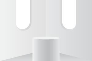 Minimalist Abstract 3D white podium background. Realistic white cylinder pedestal podium. vector