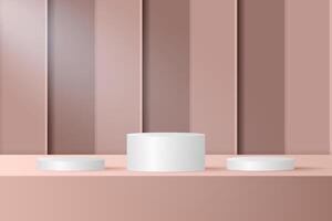Abstract 3D pink gold podium background. Modern minimalist mockup for product display presentation. Realistic pink gold cylinder pedestal podium. vector