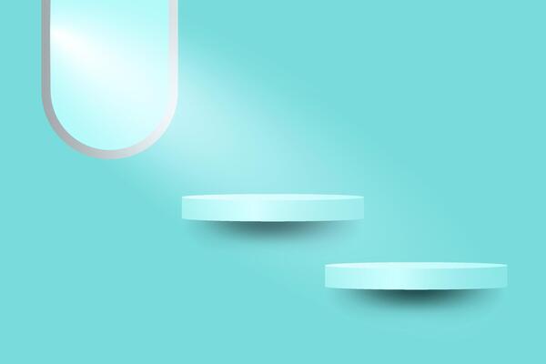 Abstract 3D green product podium step floating on the wall background. Modern minimalist mockup for product display presentation.