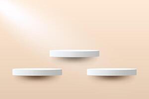 Abstract 3D beige product podium step floating on the wall background. Modern minimalist mockup for product display presentation. vector