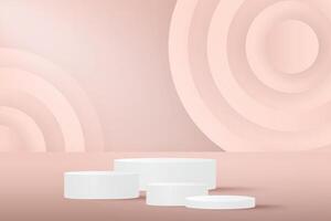 Abstract 3D pink gold podium background. Minimalist mockup for product display presentation. Realistic pink gold cylinder pedestal podium. vector