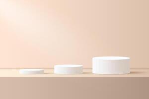 Minimal abstract 3D beige podium background. Realistic beige cylinder pedestal podium. vector