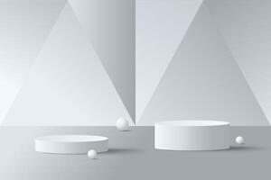 Abstract 3D white podium background. Realistic white cylinder pedestal podium. vector