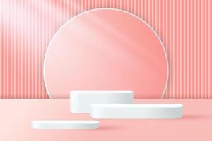 Abstract 3D pink podium background. Realistic pink cylinder pedestal podium. vector