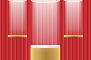 Abstract 3D podium with spot light on red studio background. Minimalist mockup for product display presentation. vector