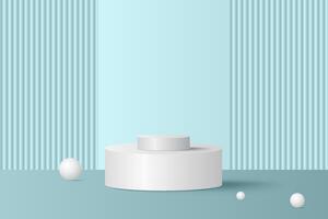 Abstract 3D blue podium background. Modern minimalist mockup for product display presentation. Realistic blue cylinder pedestal podium. vector