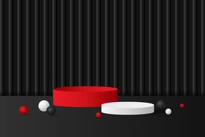 Minimalist abstract 3D black and red podium background. Modern minimalist mockup for product display presentation. vector